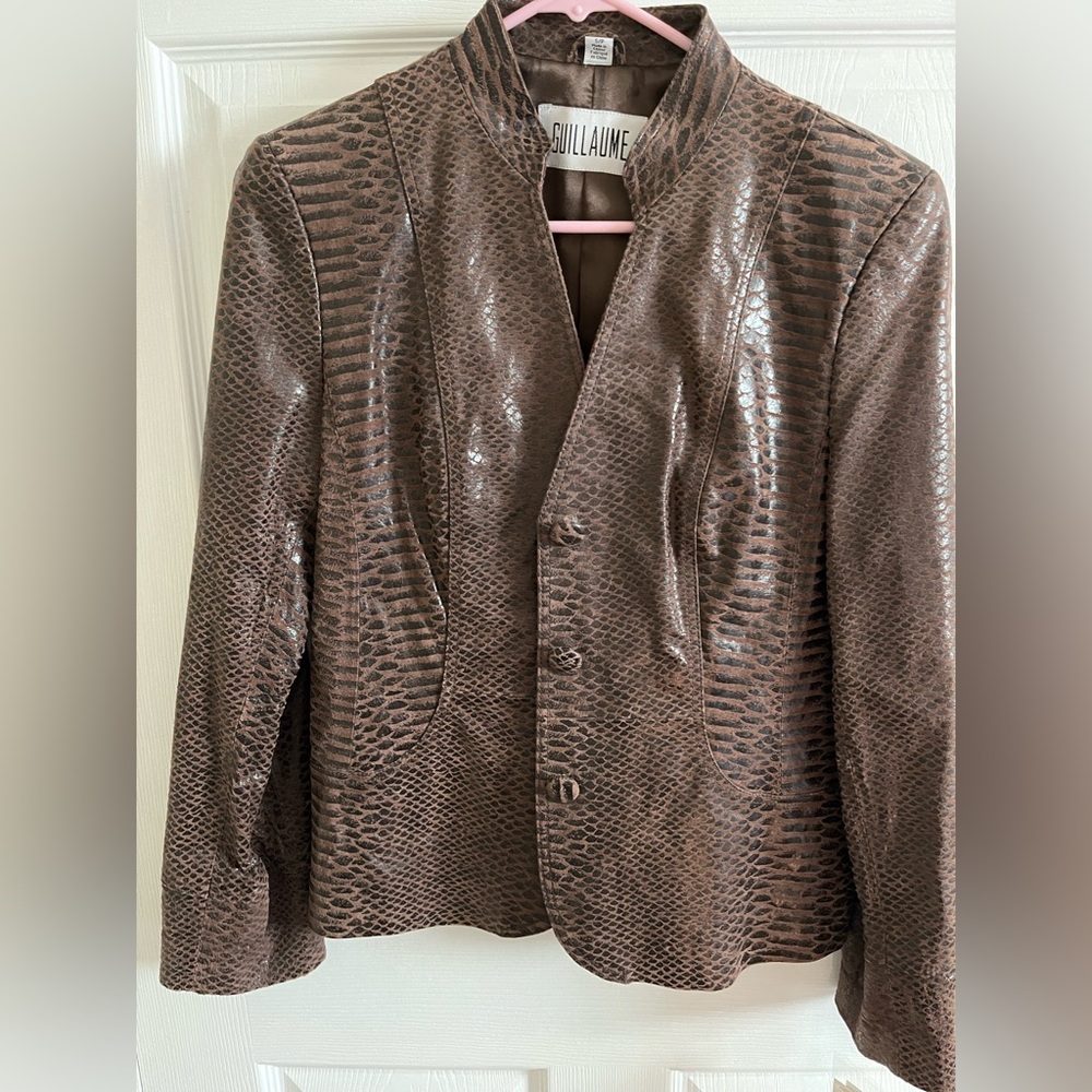 Guillaume Brown Croc Leather Jacket